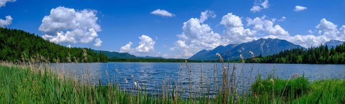 Barmsee, Karwendel mountains in the background, Krün, Werdenfelser Land, Upper Bavaria, Bavaria,