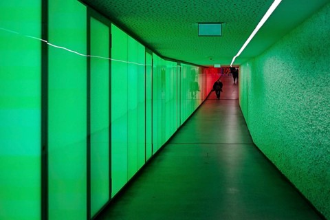 Tunnel pedestrian passage illuminated, Thun, Switzerland, Europe