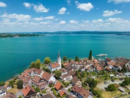 Aerial view of the municipality of Berlingen, on the horizon on the left the Höri peninsula, Lake