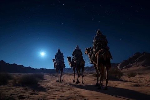Christmas Jesus birth concept, Adoration of the Magi, Three Wise Men, Three Kings, and the Three