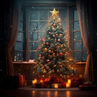 A cozy interior living room decorated for Christmas with a Christmas tree with presents gift boxes.