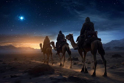 Christmas Jesus birth concept, Adoration of the Magi, Three Wise Men, Three Kings, and the Three