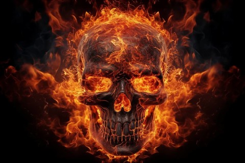 Spooky and scary burning skull on a dark background. Perfect for Halloween or horror-themed