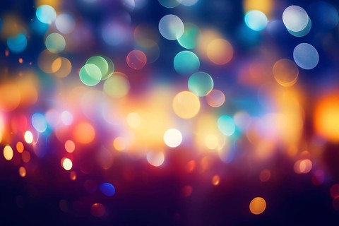 An abstract and colorful defocused blurred bokeh background with bright lights and festive