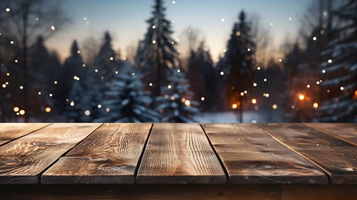 Christmas themed decorative empty wooden base for product item or text display, AI generated