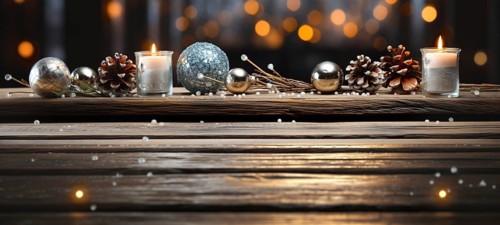 Christmas themed decorative empty wooden base for product item or text display, AI generated