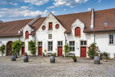 Former monastery barns on the monastery square of the former Benedictine abbey, Rheinau,