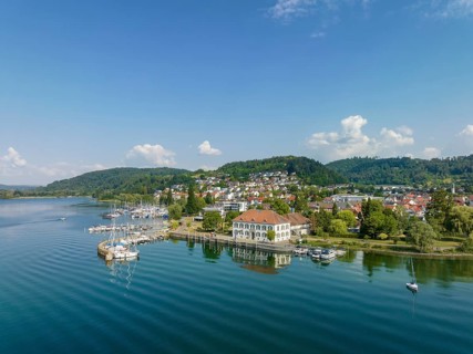 Aerial view of Lake Constance with the municipality of Bodman-Ludwigshafen with the marina and old