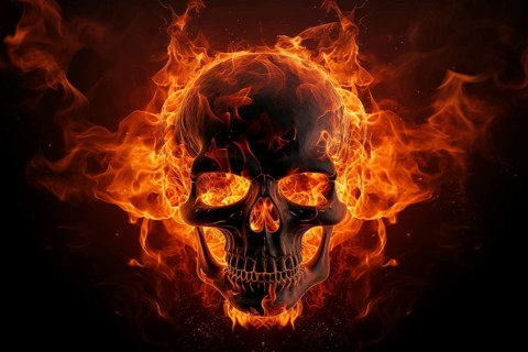 Spooky and scary burning skull on a dark background. Perfect for Halloween or horror-themed