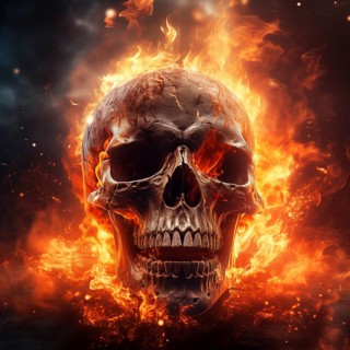 Spooky and scary burning skull on a dark background. Perfect for Halloween or horror-themed