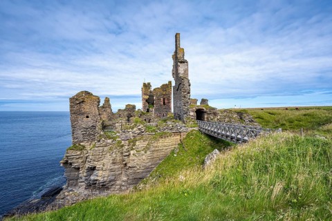 Girnigoe and Sinclair Castle, Rock Castle on the North Sea Coast, Wick, County Caithness, Scotland,