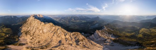 Alpine panorama, aerial view, evening mood in the mountains, view of Schaffauer with Hintersteiner