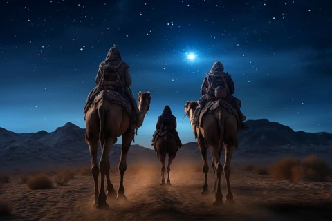 Christmas Jesus birth concept, Adoration of the Magi, Three Wise Men, Three Kings, and the Three
