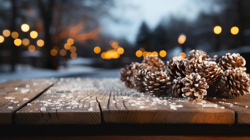 Christmas themed decorative empty wooden base for product item or text display, AI generated