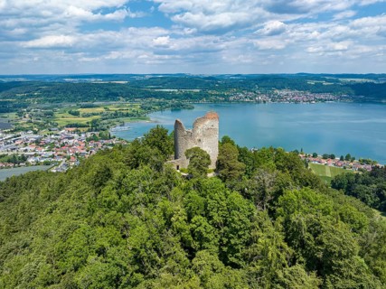 Aerial view of Lake Constance with Altbodman Ruin, Bodman-Ludwigshafen, Constance County,