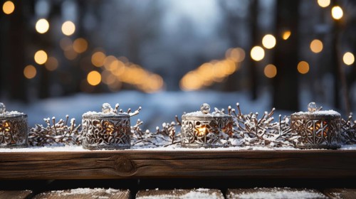 Christmas themed decorative empty wooden base for product item or text display, AI generated