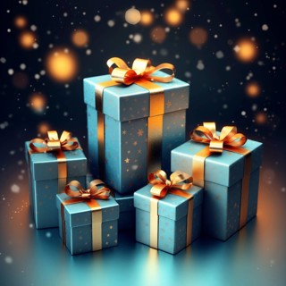 A pile of blue Christmas presents gift boxes on blue background. The image captures the festive