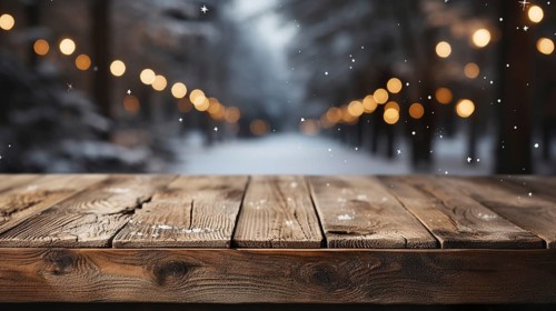 Christmas themed decorative empty wooden base for product item or text display, AI generated