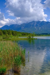 Barmsee, Karwendel mountains in the background, Krün, Werdenfelser Land, Upper Bavaria, Bavaria,