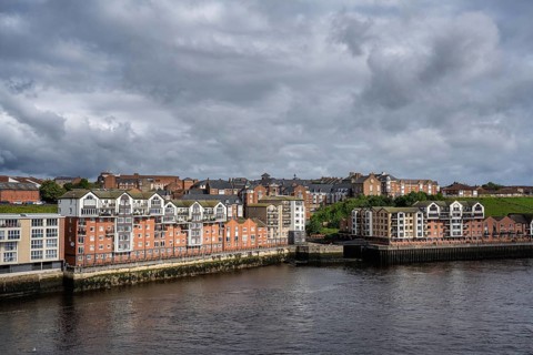 Modern homes on the banks of the River Tyne, North Shields, Newcastle upon Tyne, Northumberland,