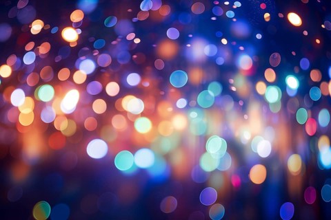 An abstract and colorful defocused blurred bokeh background with bright lights and festive