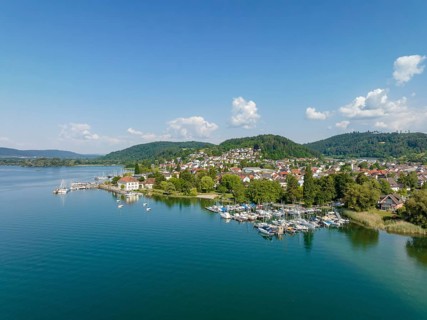 Aerial view of Lake Constance with the municipality of Bodman-Ludwigshafen with the marina and old