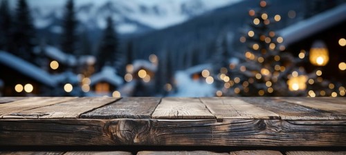 Christmas themed decorative empty wooden base for product item or text display, AI generated