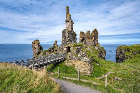 Girnigoe and Sinclair Castle, Rock Castle on the North Sea Coast, Wick, County Caithness, Scotland,