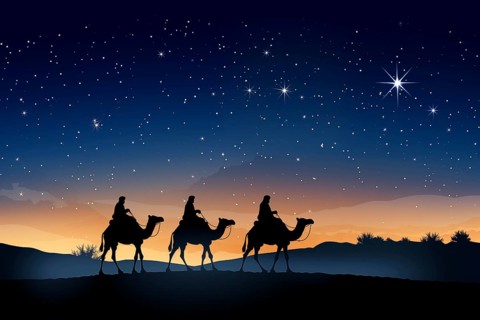 Christmas Jesus birth concept, Adoration of the Magi, Three Wise Men, Three Kings, and the Three
