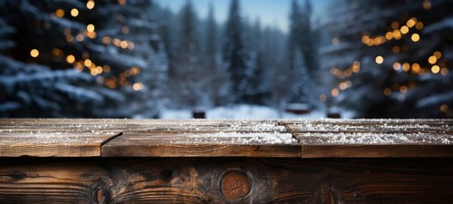 Christmas themed decorative empty wooden base for product item or text display, AI generated