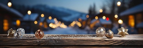 Christmas themed decorative empty wooden base for product item or text display, AI generated