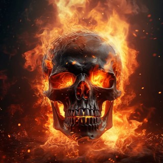 Spooky and scary burning skull on a dark background. Perfect for Halloween or horror-themed