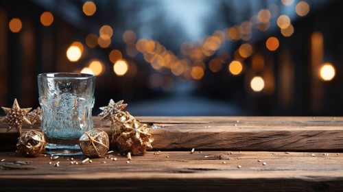 Christmas themed decorative empty wooden base for product item or text display, AI generated