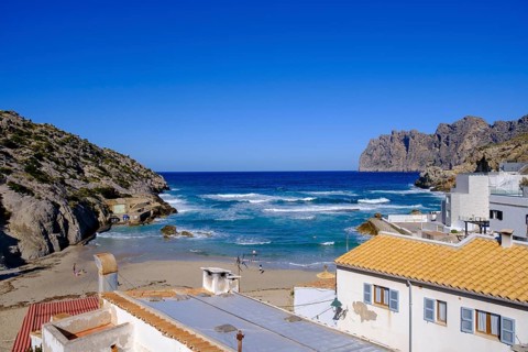Cala de Sant Vicenc beach and Cape Formentor, Pollença, Serra de Tramuntana, Majorca, Balearic