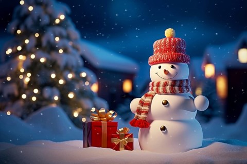 Peaceful and serene Christmas scene with a decorated Christmas tree with gifts presents and a cute