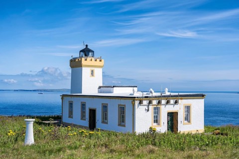 Duncansby Head lighthouse on the north-east tip of Scotland, County Caithness, Scotland, United