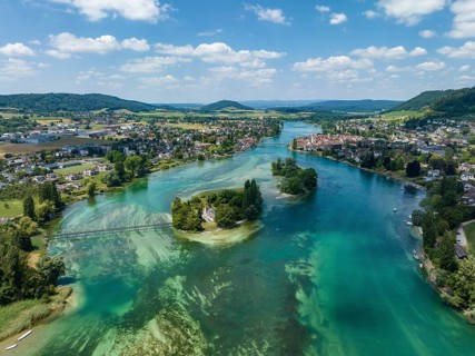 Aerial view of the Werd island group in the westernmost part of Lake Constance, between Eschenz and