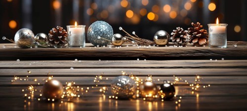Christmas themed decorative empty wooden base for product item or text display, AI generated