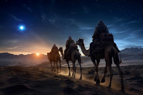 Christmas Jesus birth concept, Adoration of the Magi, Three Wise Men, Three Kings, and the Three