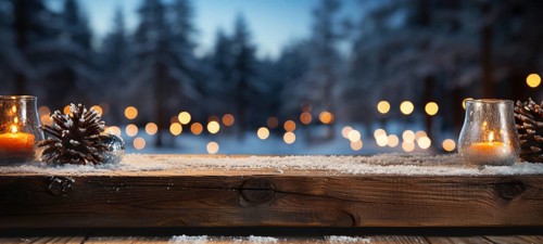 Christmas themed decorative empty wooden base for product item or text display, AI generated