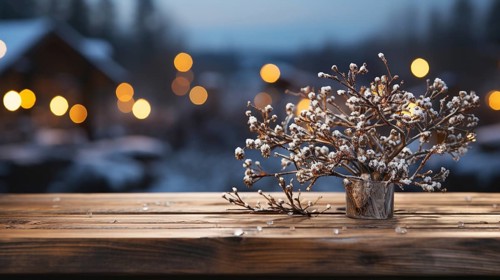 Christmas themed decorative empty wooden base for product item or text display, AI generated