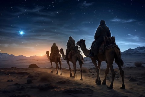 Christmas Jesus birth concept, Adoration of the Magi, Three Wise Men, Three Kings, and the Three