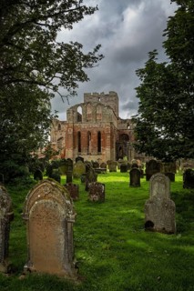 Lanercost Priory, ruined church and former monastery with ancient graveyard and weathered