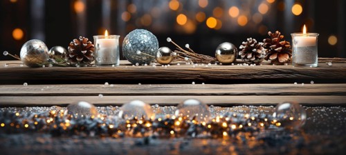 Christmas themed decorative empty wooden base for product item or text display, AI generated