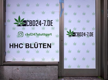Shop window, CBD shop, retail shop, sale, trade, HHC flowers from hexahydrocannabino, cannabinoids