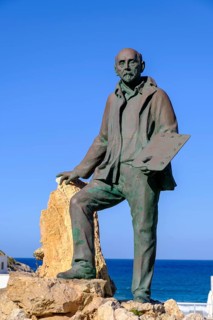 Monument to painter Llorenç Cerda i Bisbal, Cala de Sant Vicenc, Majorca, Balearic Islands, Spain,