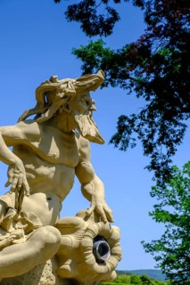 Statues of the trick fountains at Seehof Castle, Memmelsdorf near Bamberg, Upper Franconia,