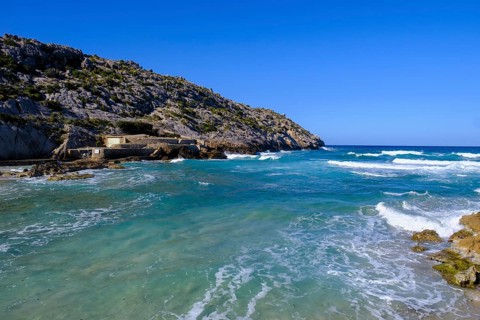 Cala de Sant Vicenc beach and Cape Formentor, Pollença, Serra de Tramuntana, Majorca, Balearic