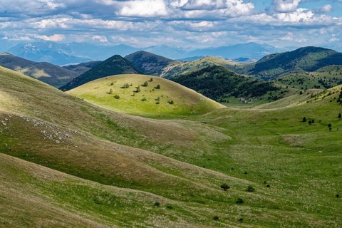 Mountain and hilly landscape around the Campo Imperatore high plateau in the Gran Sasso and Monti