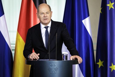 Olaf Scholz, Federal Chancellor, photographed at a press conference after the joint talks with